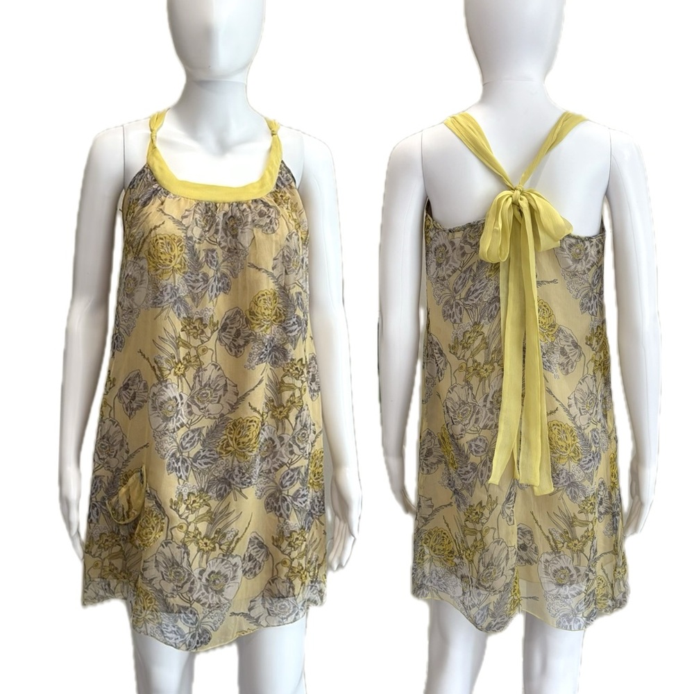 Johnny Was For Love & Liberty 100% Silk Floral Halter Tie Mini Dress Size XS